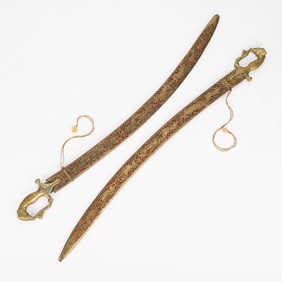 Pr Reproduction Indian Wedding Swords. Pair of reproduction Indian wedding swords, often 