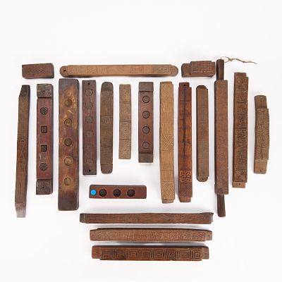20 Japanese Carved Wooden Rice Molds. Group of twenty carved wooden Japanese rice molds. 