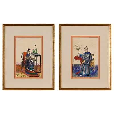 2 Chinese Figural Paintings. Group of two Chinese figural paintings depicting a seated man and 