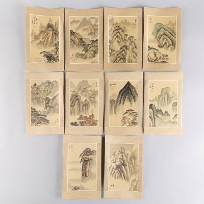 10 Chinese Ink on Silk Landscape Paintings Album. Group of ten Chinese ink on silk paintings 