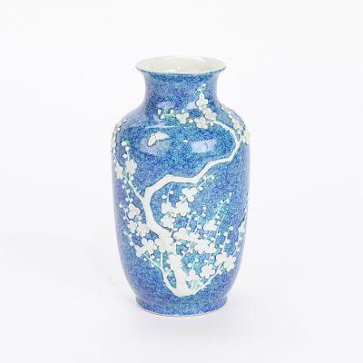 Chinese Export Robin's Egg Porcelain Prunus Vase. Chinese export porcelain prunus vase with 