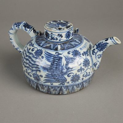 Chinese Blue & White Porcelain Teapot. Chinese blue and white porcelain teapot. Depicting 