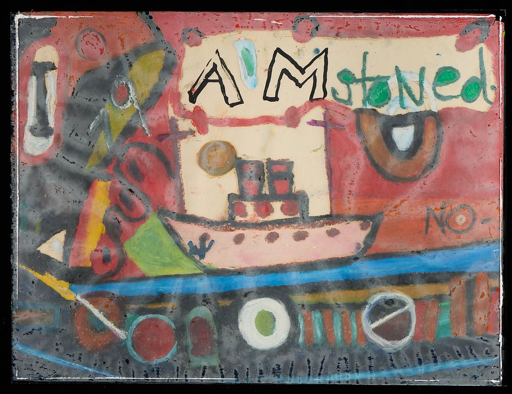 Lot 157: Norris Embry "I Am Stoned" Glass Pane MM 1979