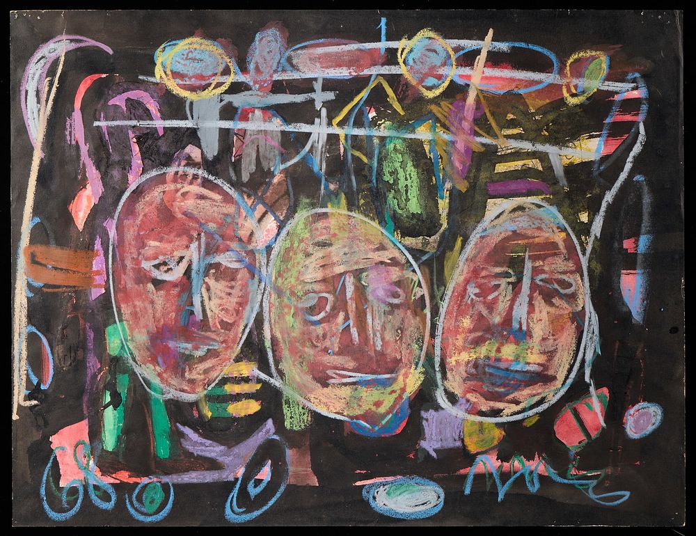 Lot 159: Norris Embry "3 Masks" Mixed Media 1968