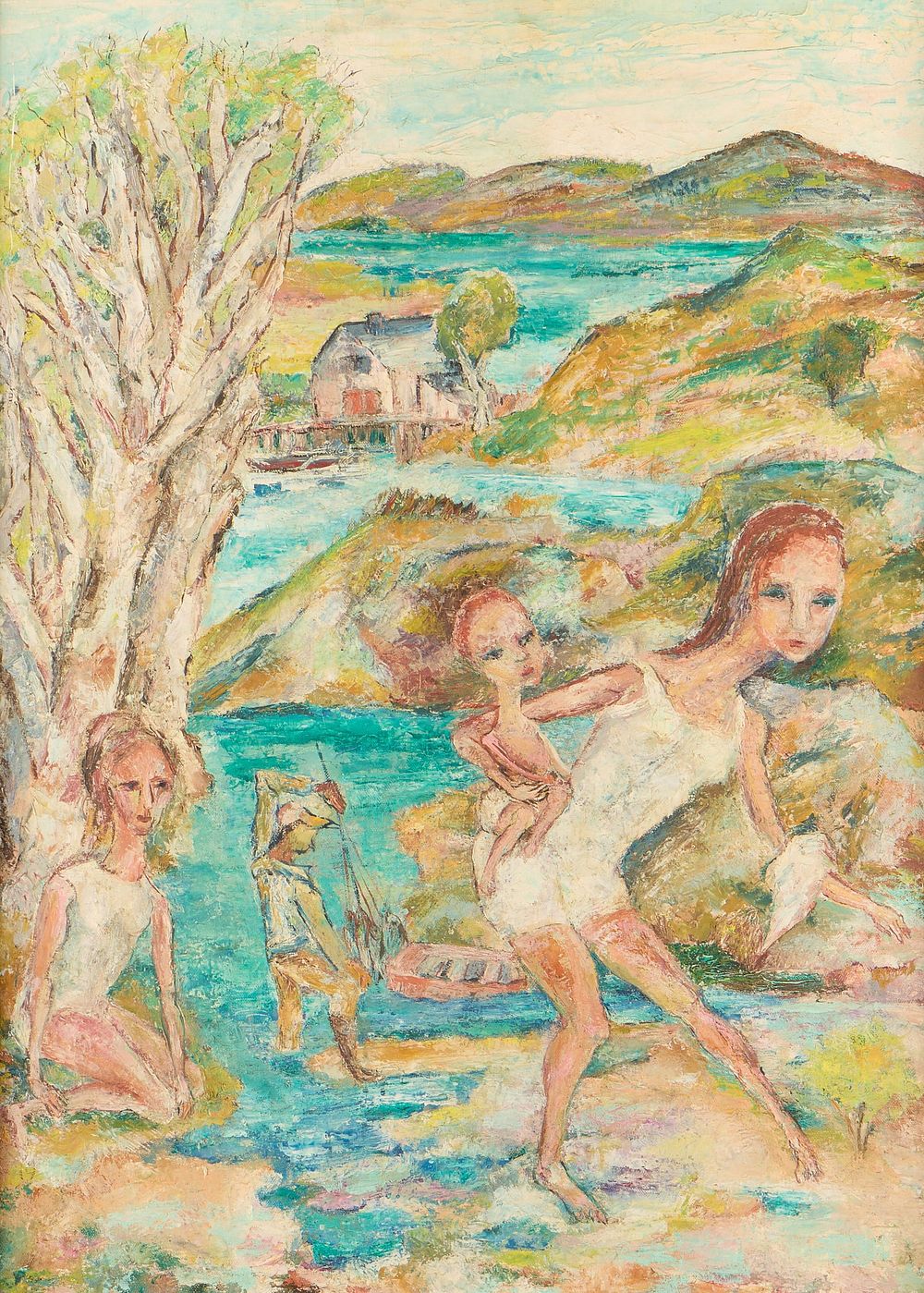 Lot 165: Sabina Teichman Figural Landscape Oil Painting