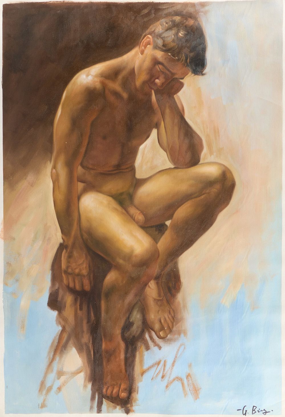 Lot 182: Seated Male Nude Painting
