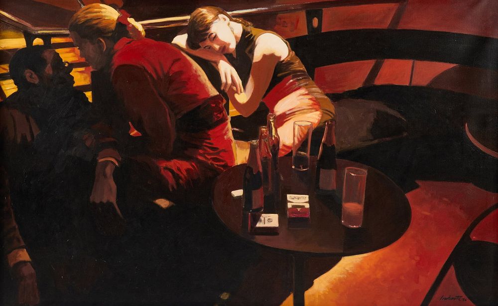 Lot 184: Ramon Lombarte Bar Scene O/C Painting