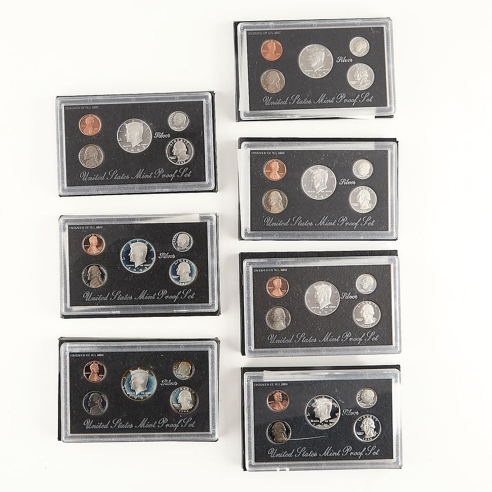 Lot 209: 7 United States Mint Silver Proof Sets 1992-1998
