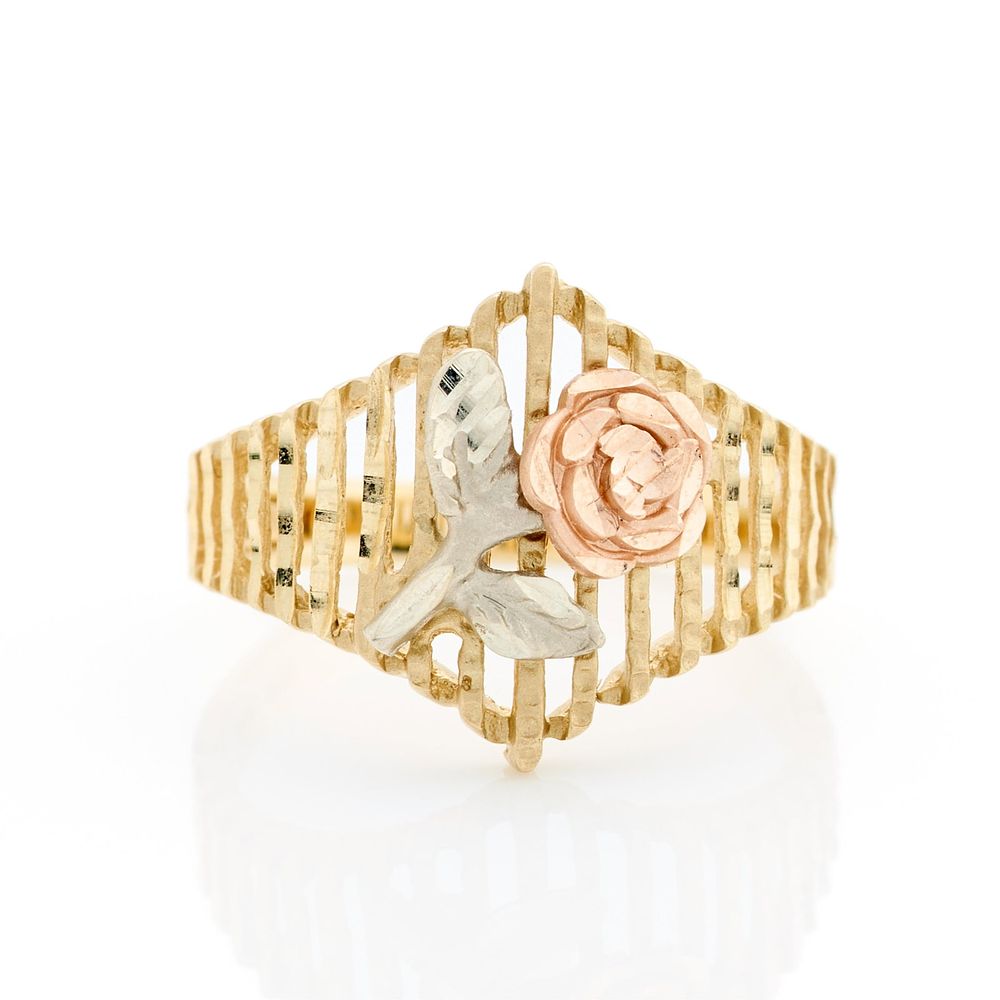 Lot 228: Michael Anthony 10k Gold Tri-Color Floral Ring