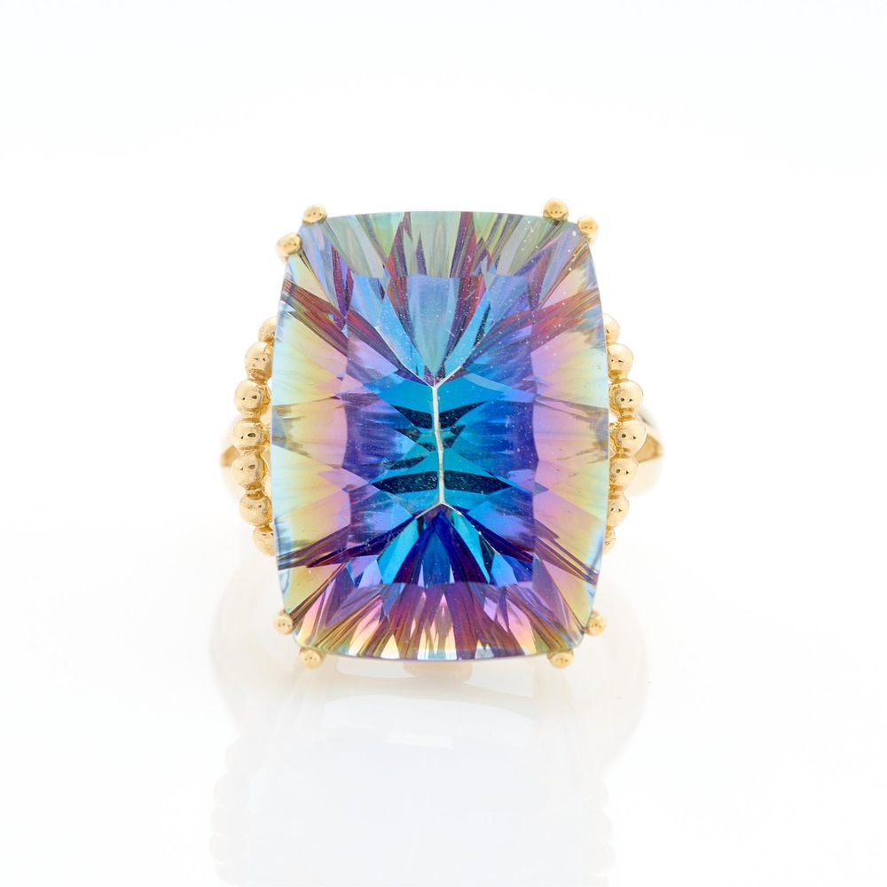 Lot 230: 10k Yellow Gold & Mystic Quartz Ring Sz 7.25