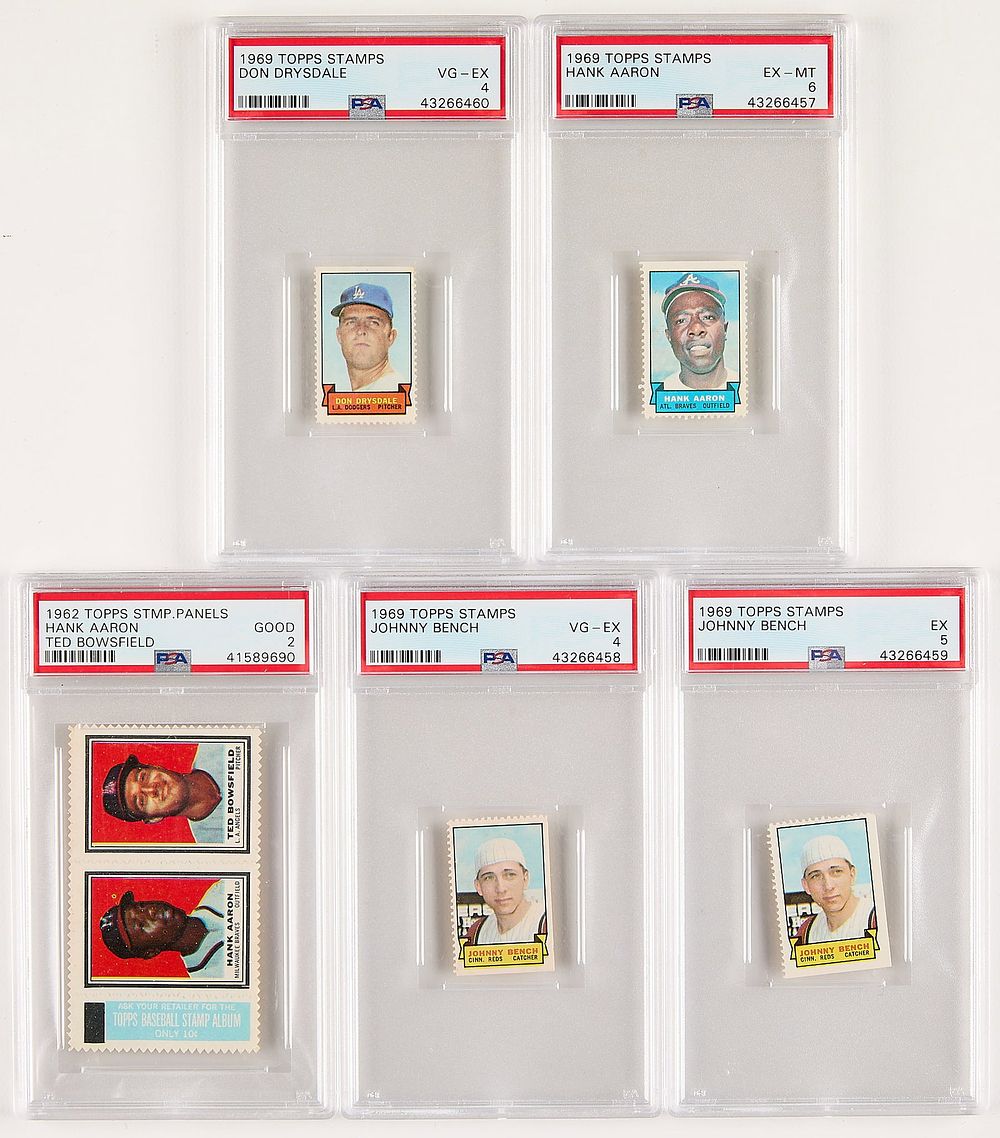 Lot 256: 1962-69 Topps Stamps PSA - Aaron, Bench, Drysdale