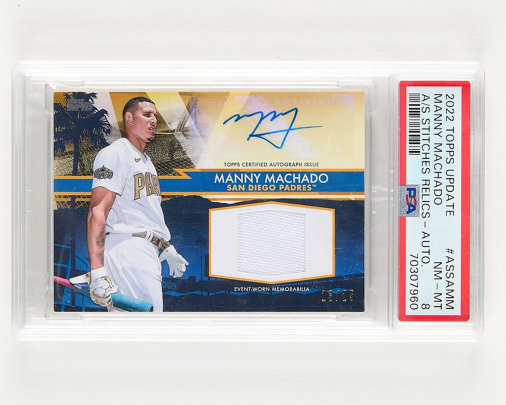 Lot 261: 2022 Topps Update Machado Stiches Relics Auto PSA8