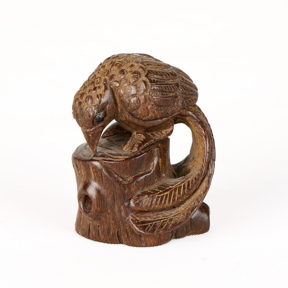 Lot 275: Japanese Carved Wooden Bird Netsuke Toggle