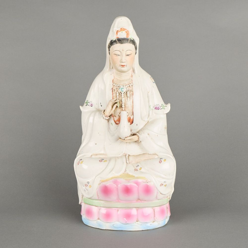 Lot 283: Chinese Polychrome Porcelain Guanyin Figure