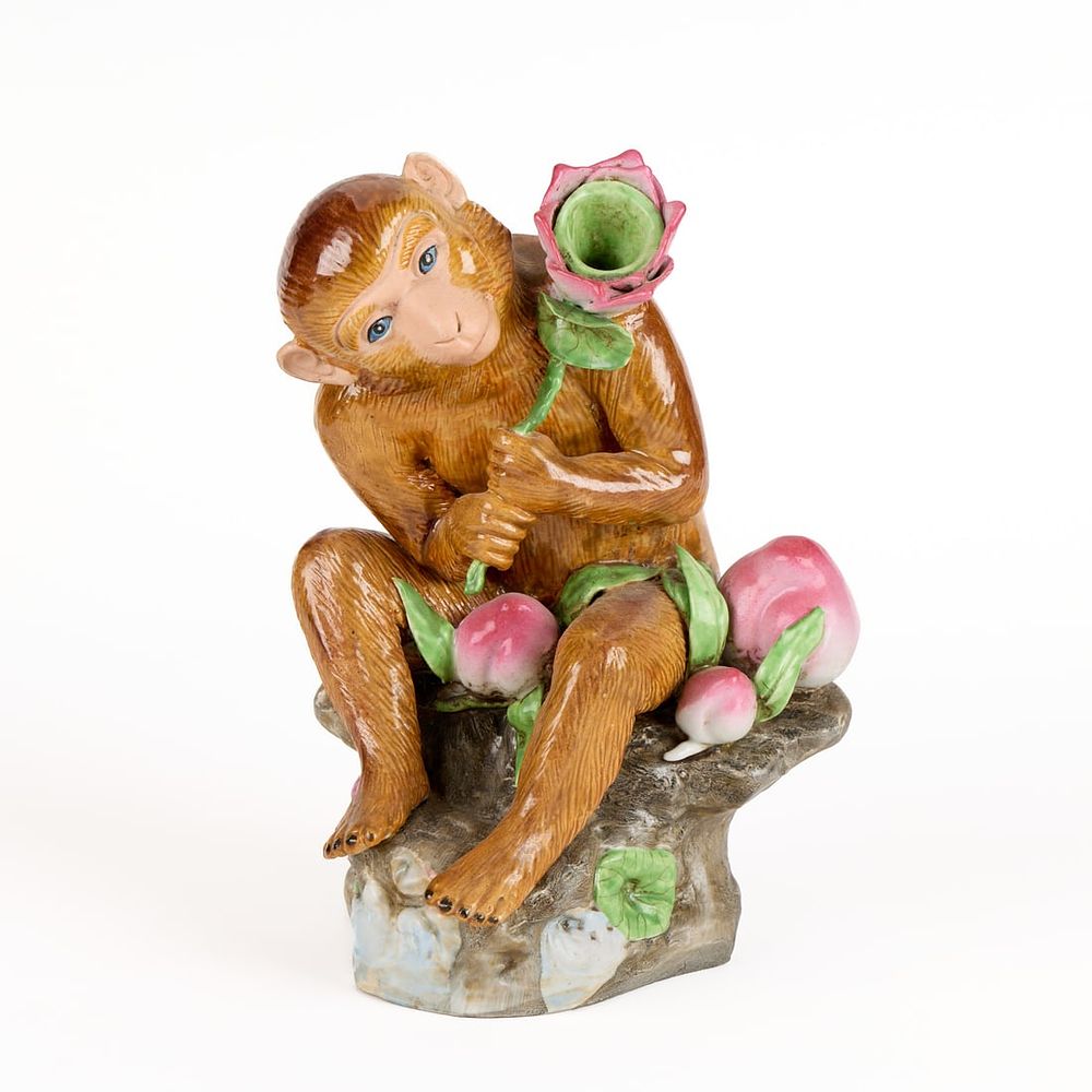 Lot 285: 20th c. Chinese Porcelain Monkey w/ Flowers Sculpture