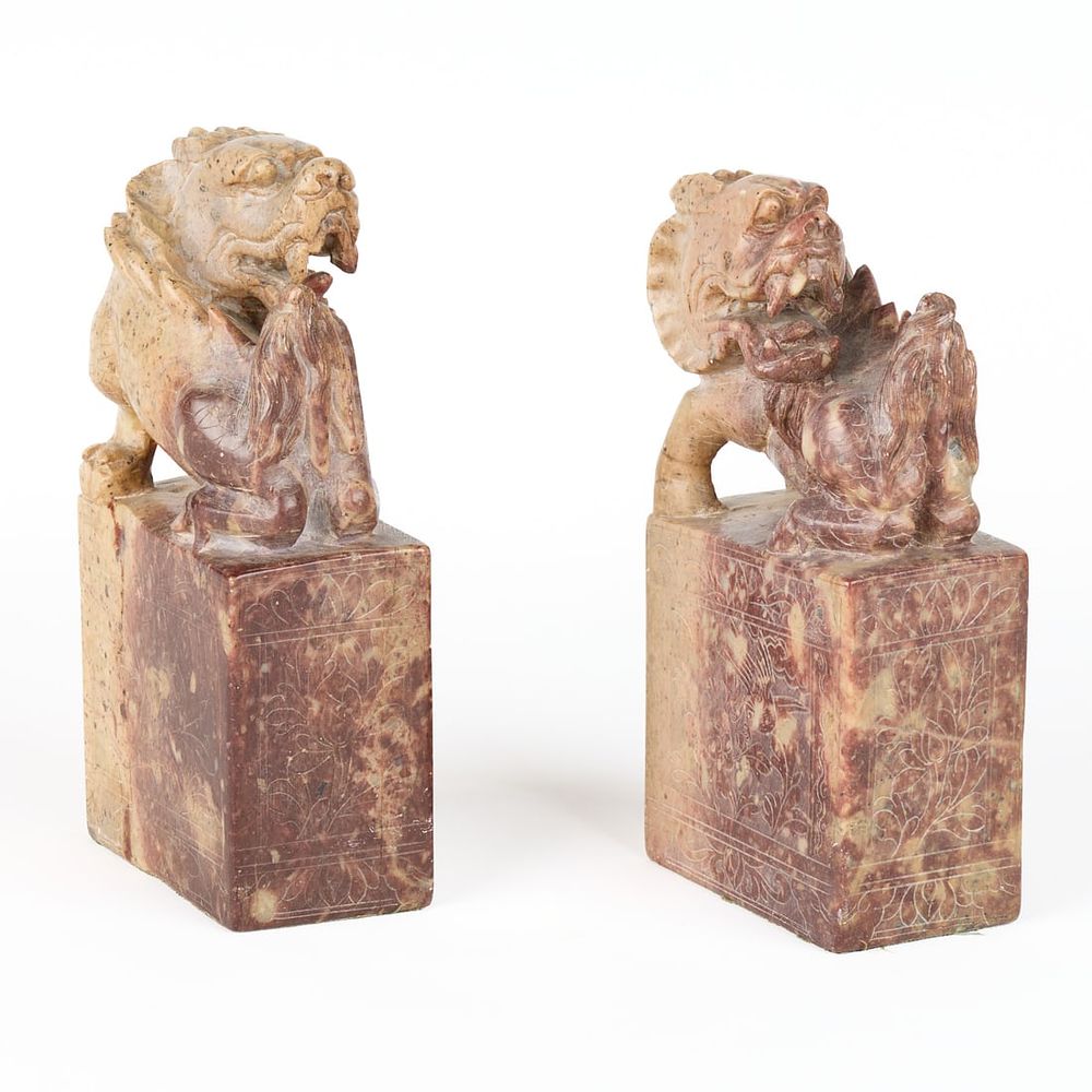 Lot 297: Chinese Carved Soapstone Foo Dog Desk Seals