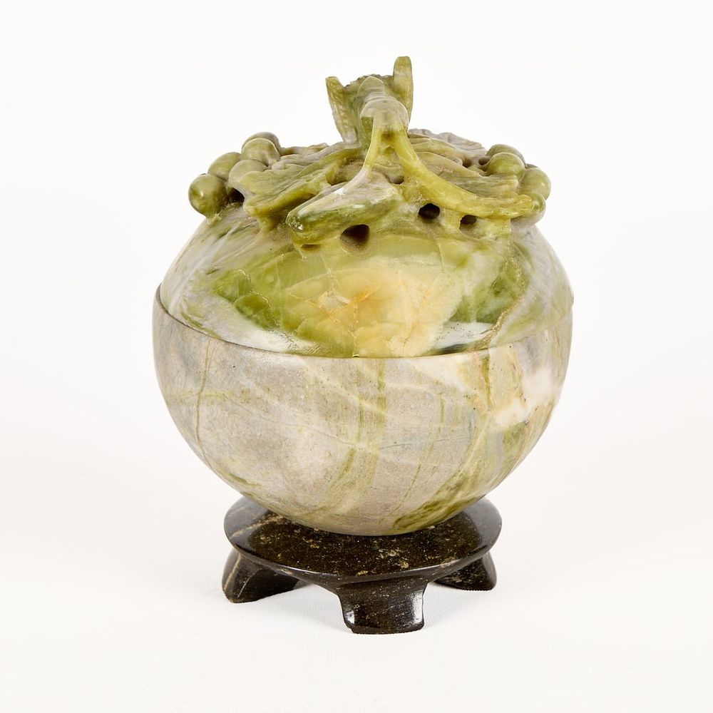 Lot 302: Carved Stone Trinket Jar Rounded Vessel
