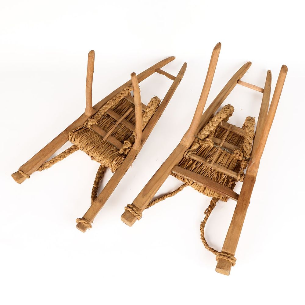 Lot 319: 2 Korean Wooden Jige Woven Backpacks