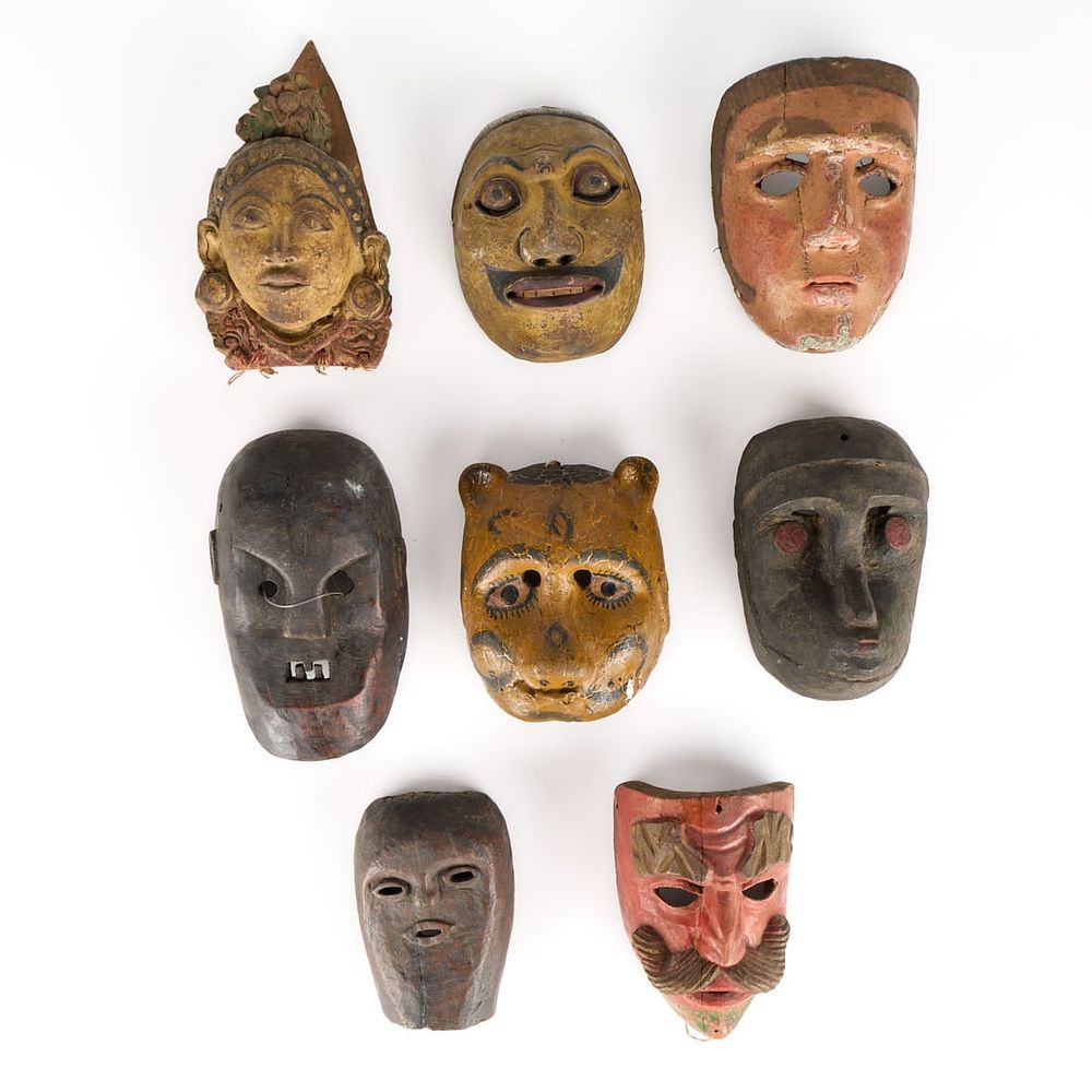 Lot 329: 8 Indonesian Carved Wood Topeng Dance Masks