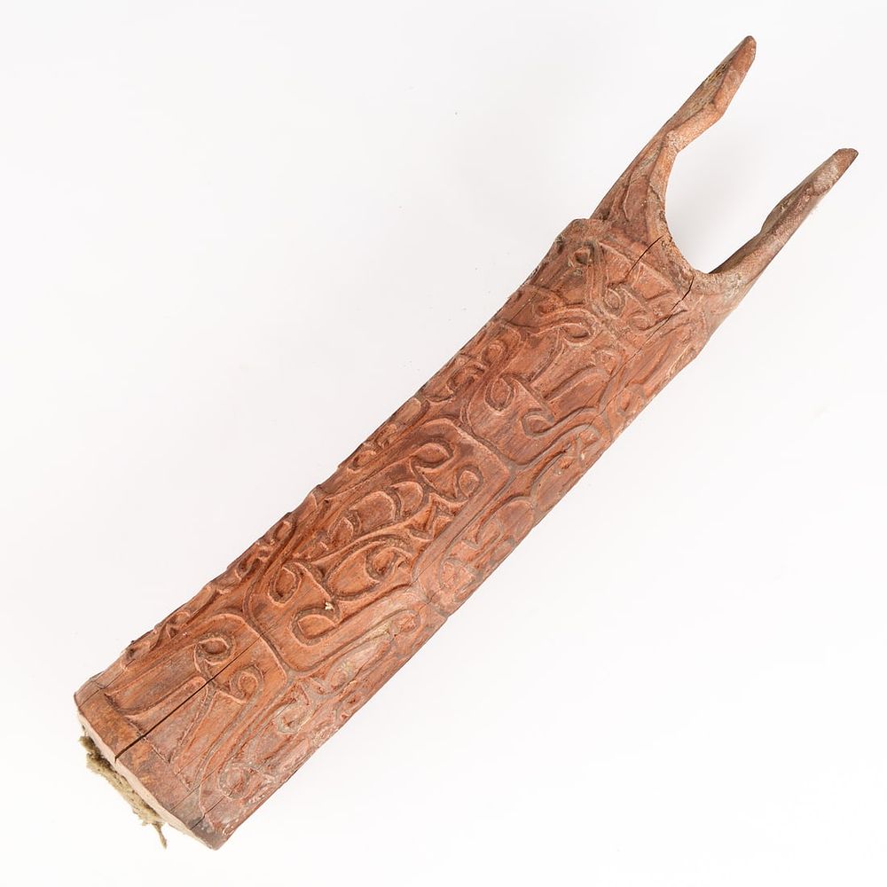 Lot 343: PNG Asmat Carved Wooden Fu Horn Trumpet