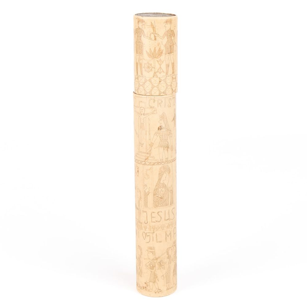 Lot 345: PNG Christian Incised Colonial Canister