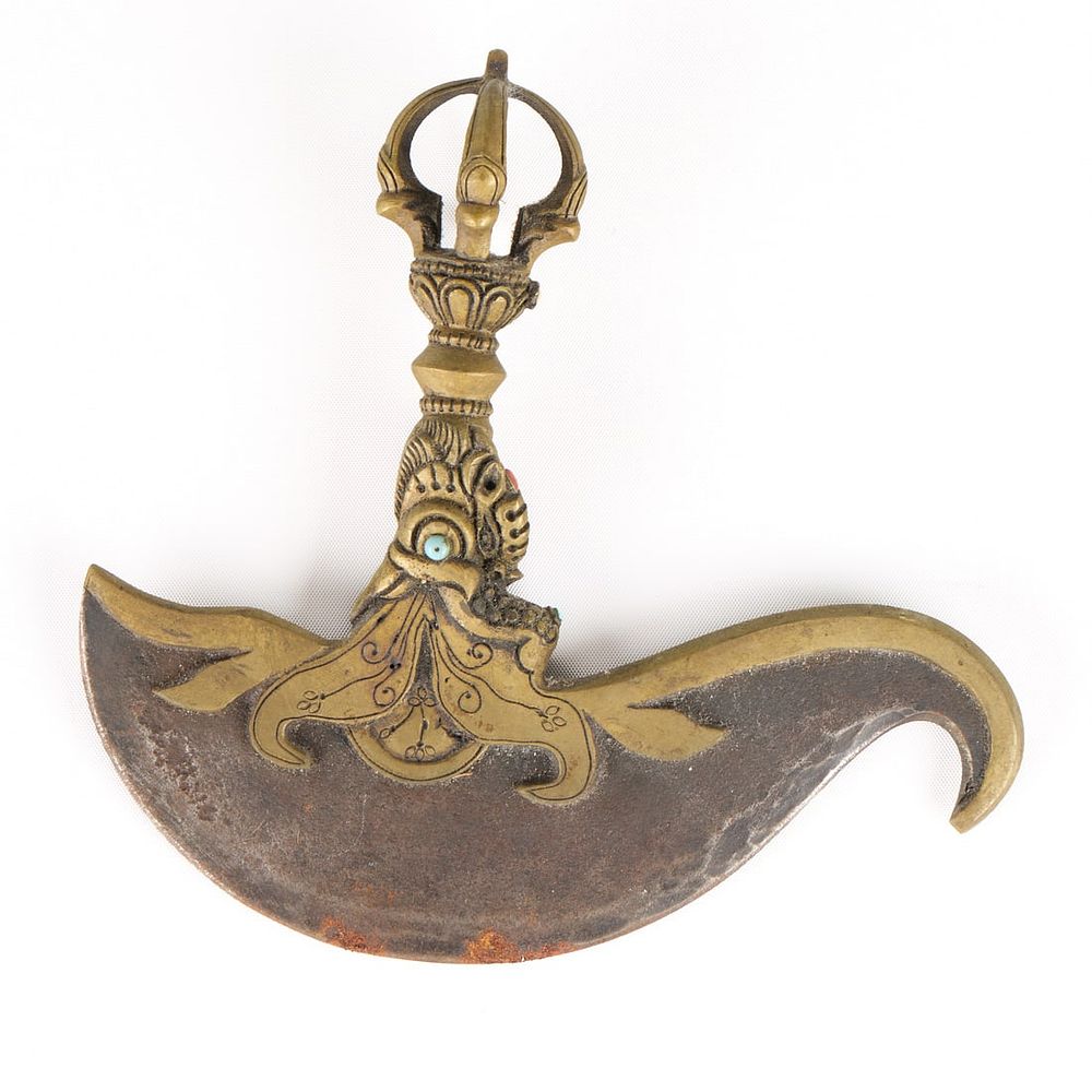 Lot 347: Tibetan Bronze Ritual Kartika Chopper Knife