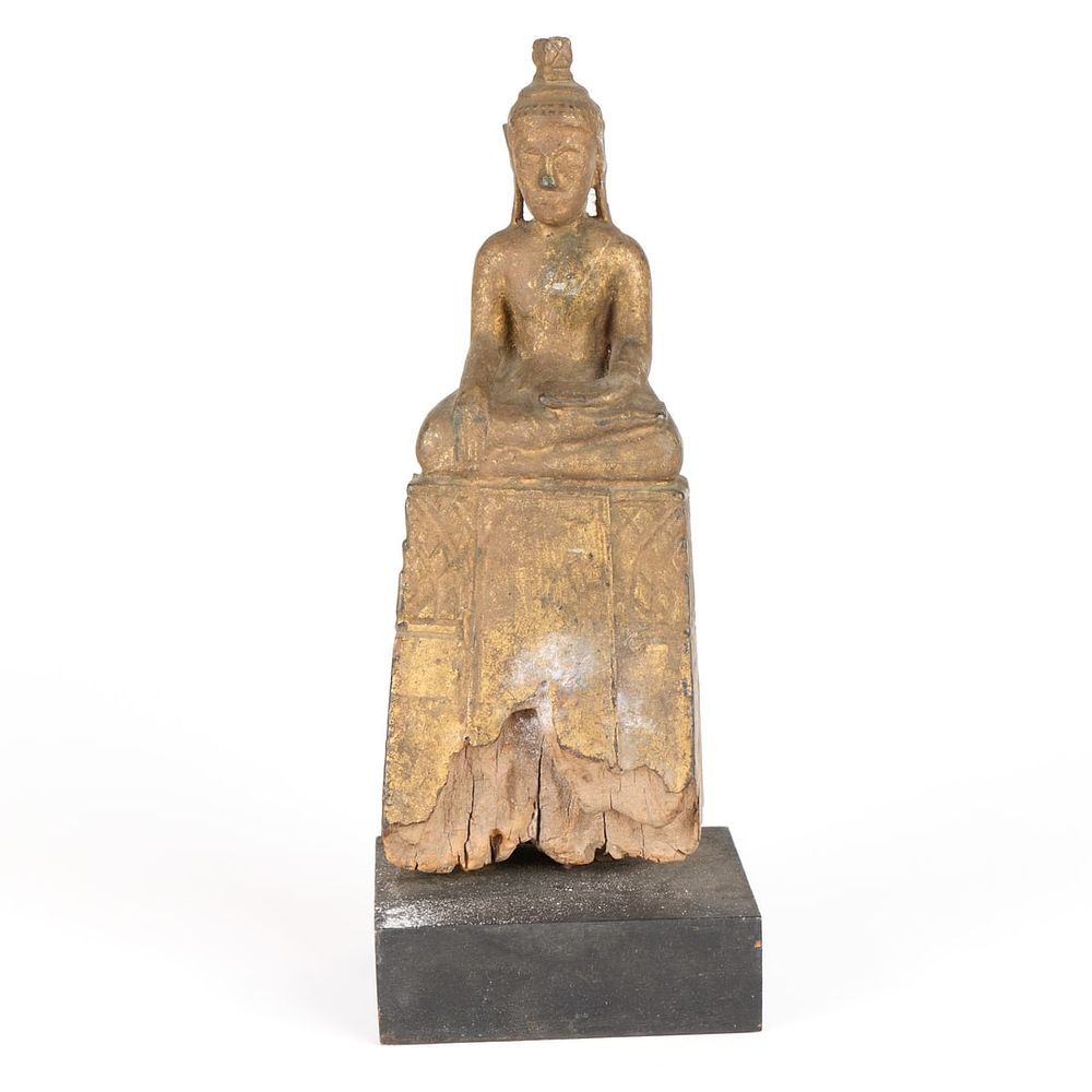 Lot 349: Thai Carved Giltwood Buddha w/ Stand