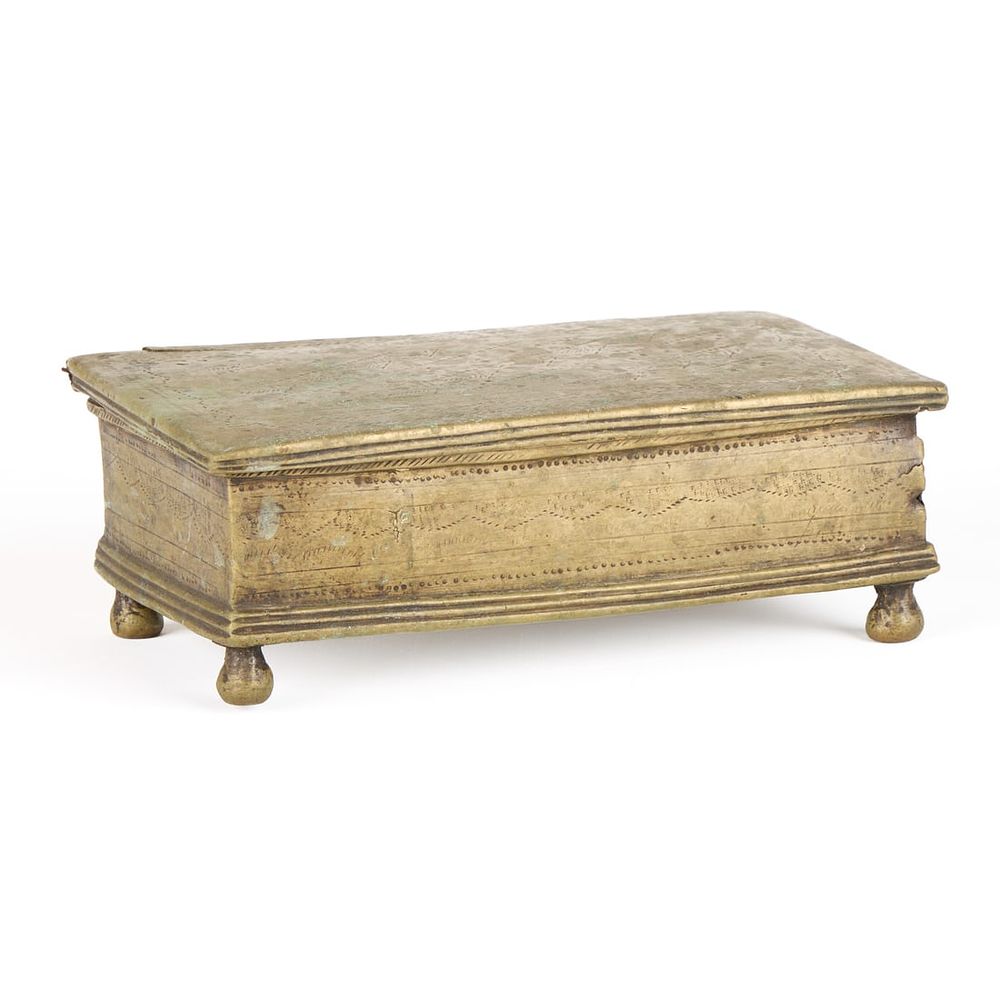 Lot 350: Antique Asian Incised Brass Trinket Box