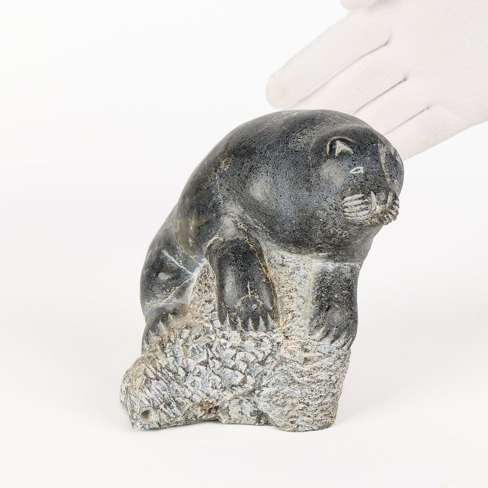 Lot 366: Inuit Carved Soapstone Seal Sculpture