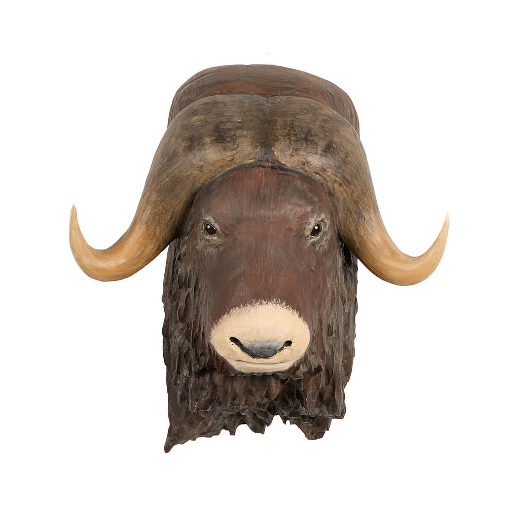 Lot 370: Carved Wood Musk Ox Head