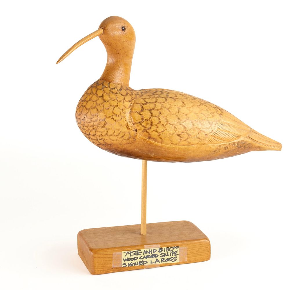 Lot 371: Signed Folk Art Wooden Curlew Shorebird Decoy