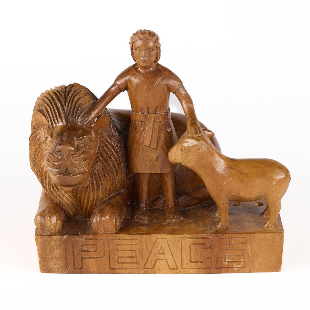 Lot 372: Judeo-Christian Folk Art Wooden "Peace" Sculpture