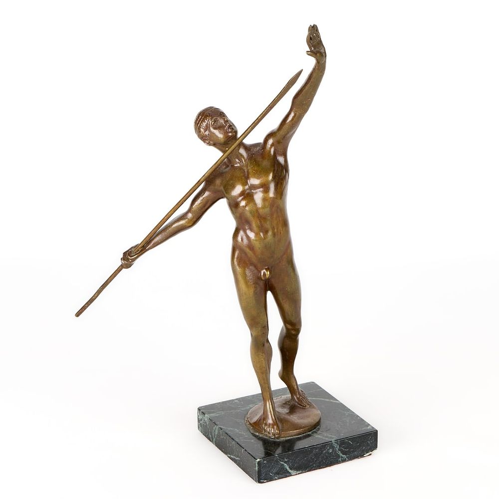 Lot 377: Moret Art Deco Bronze Javelin Figure