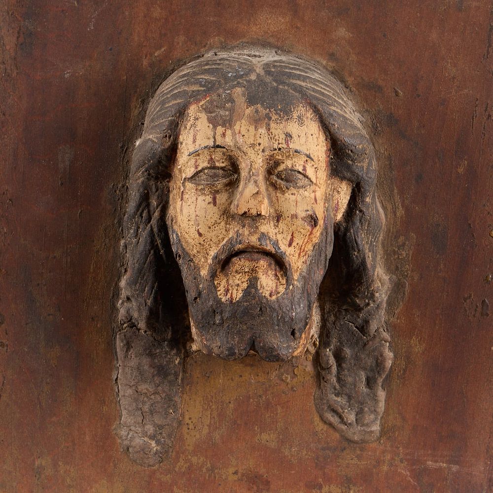 Lot 388: 19th c. Spanish Colonial Carved Divino Rostro