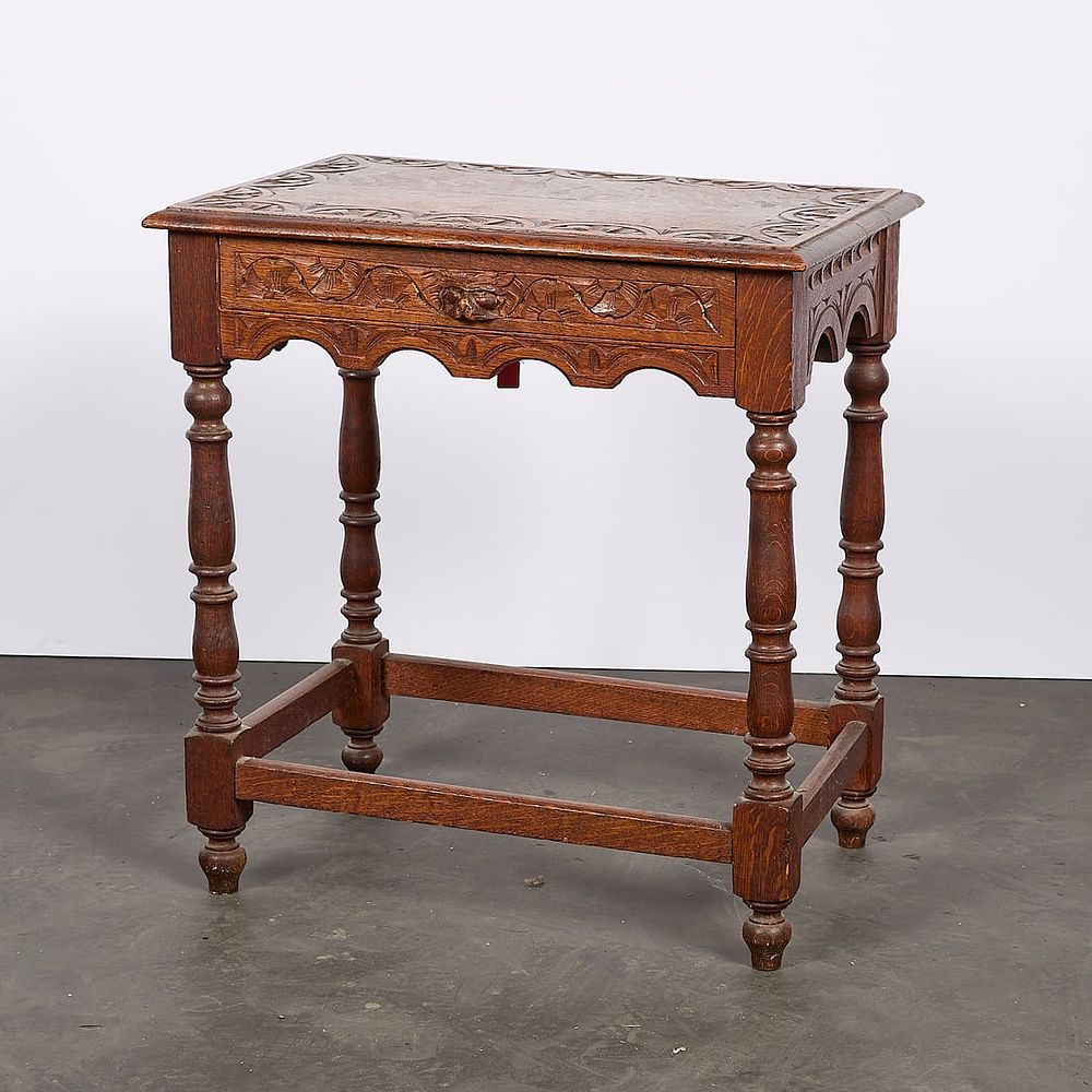 Lot 395: Antique English Oak Joint Side Table Desk