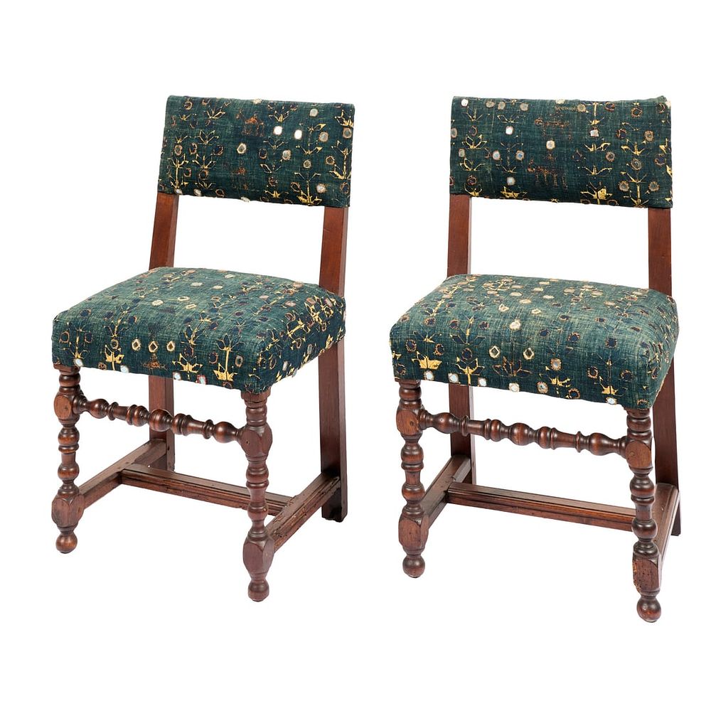 Lot 399: Pr Louis XIII-Style Geometric Floral Side Chairs