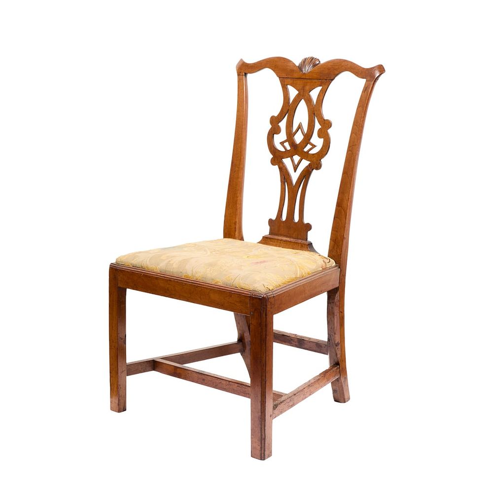 Lot 402: Chippendale Wooden Upholstered Side Chair