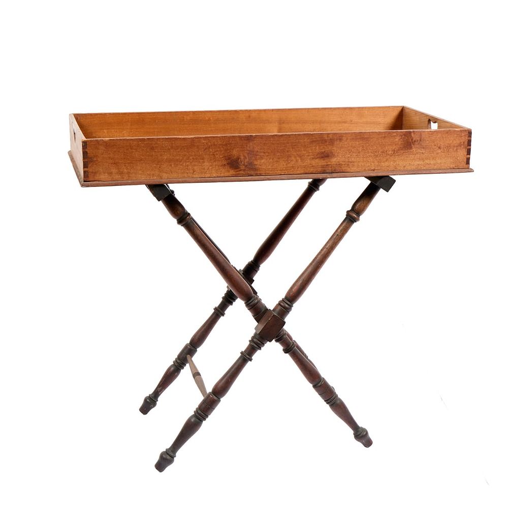 Lot 408: 19th c. Wooden Portable Tea Stand & Tray