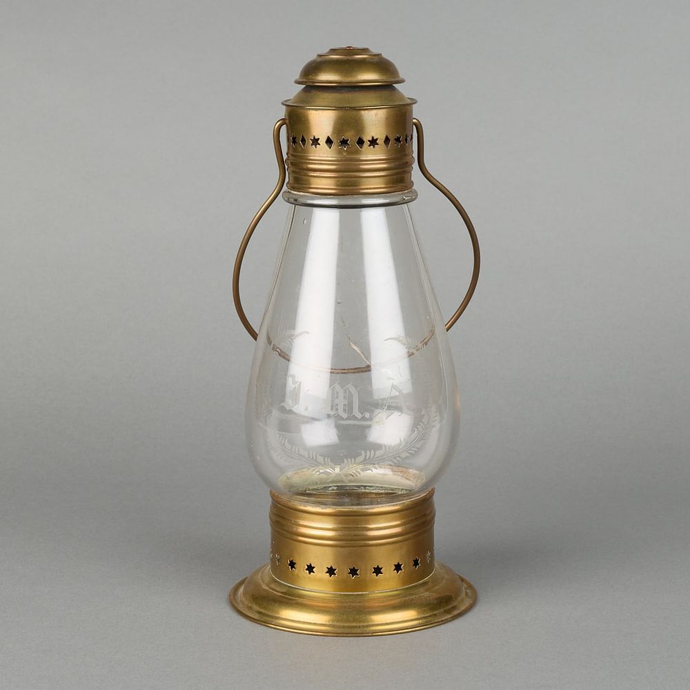 Lot 413: Antique Oil Lamp w/ Brass