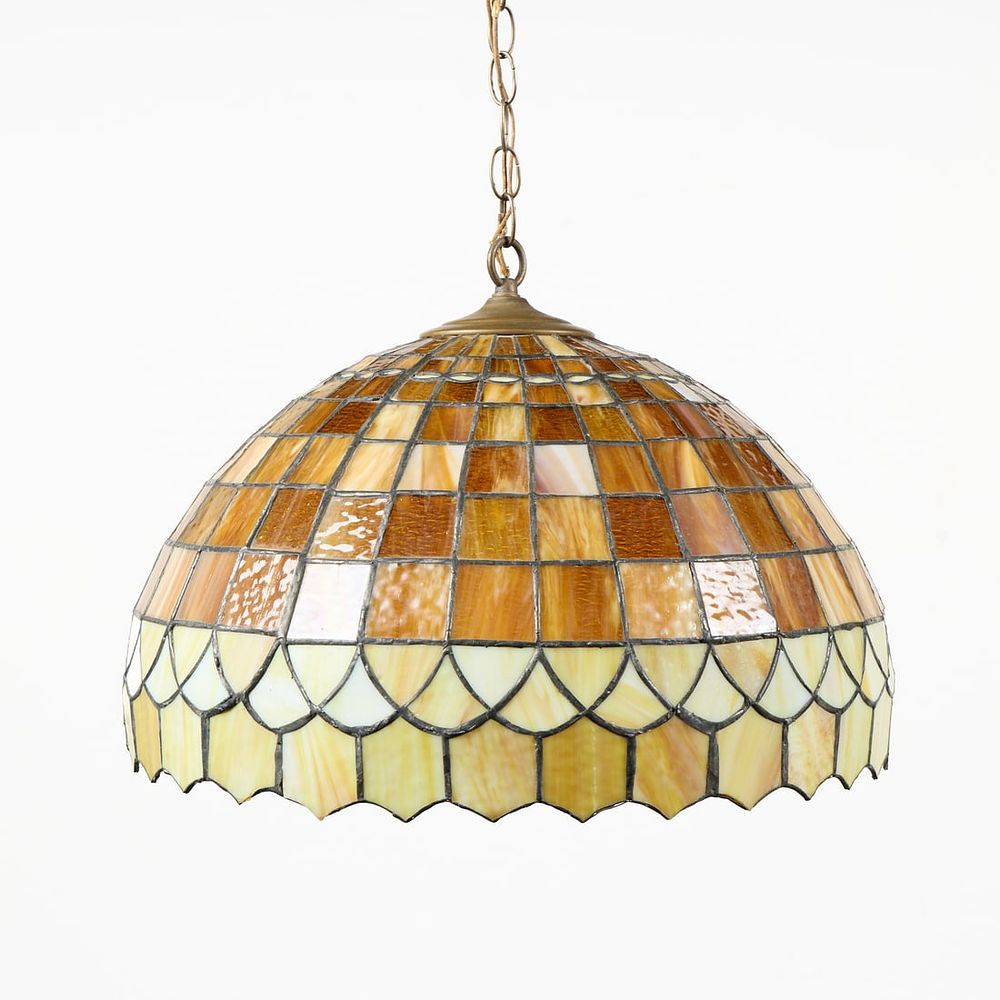 Lot 420: Tiffany-Style Arts & Crafts Stained Glass Pendant Lamp