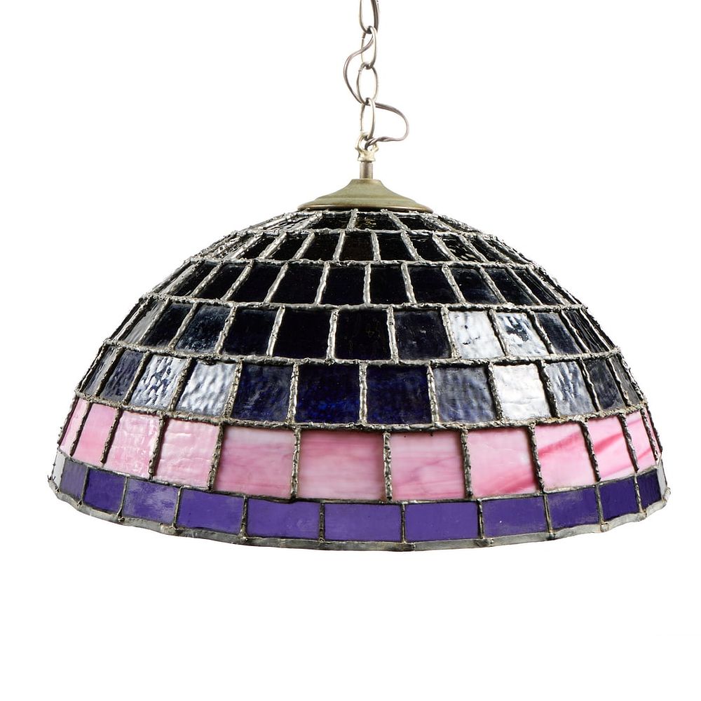 Lot 423: Tiffany-Style Arts & Crafts Stained Glass Pendant Lamp