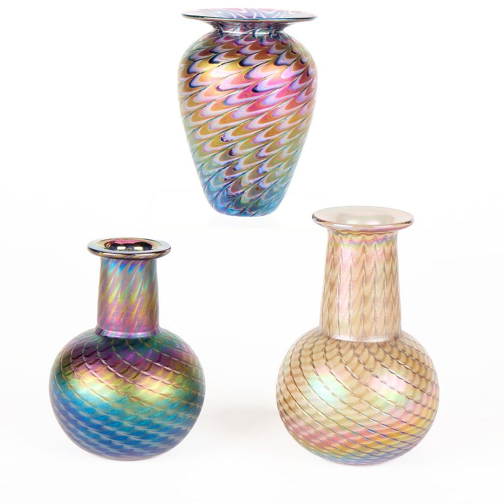 Lot 426: 3 Mt. St. Helens Iridescent Glass Vases