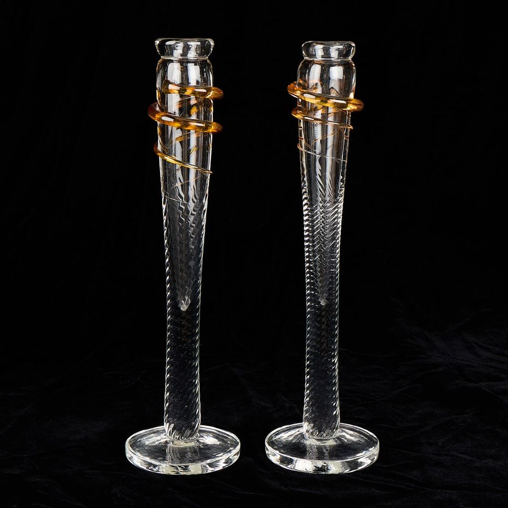 Lot 427: Pr Andrea Shea Art Glass Spiral Candlesticks