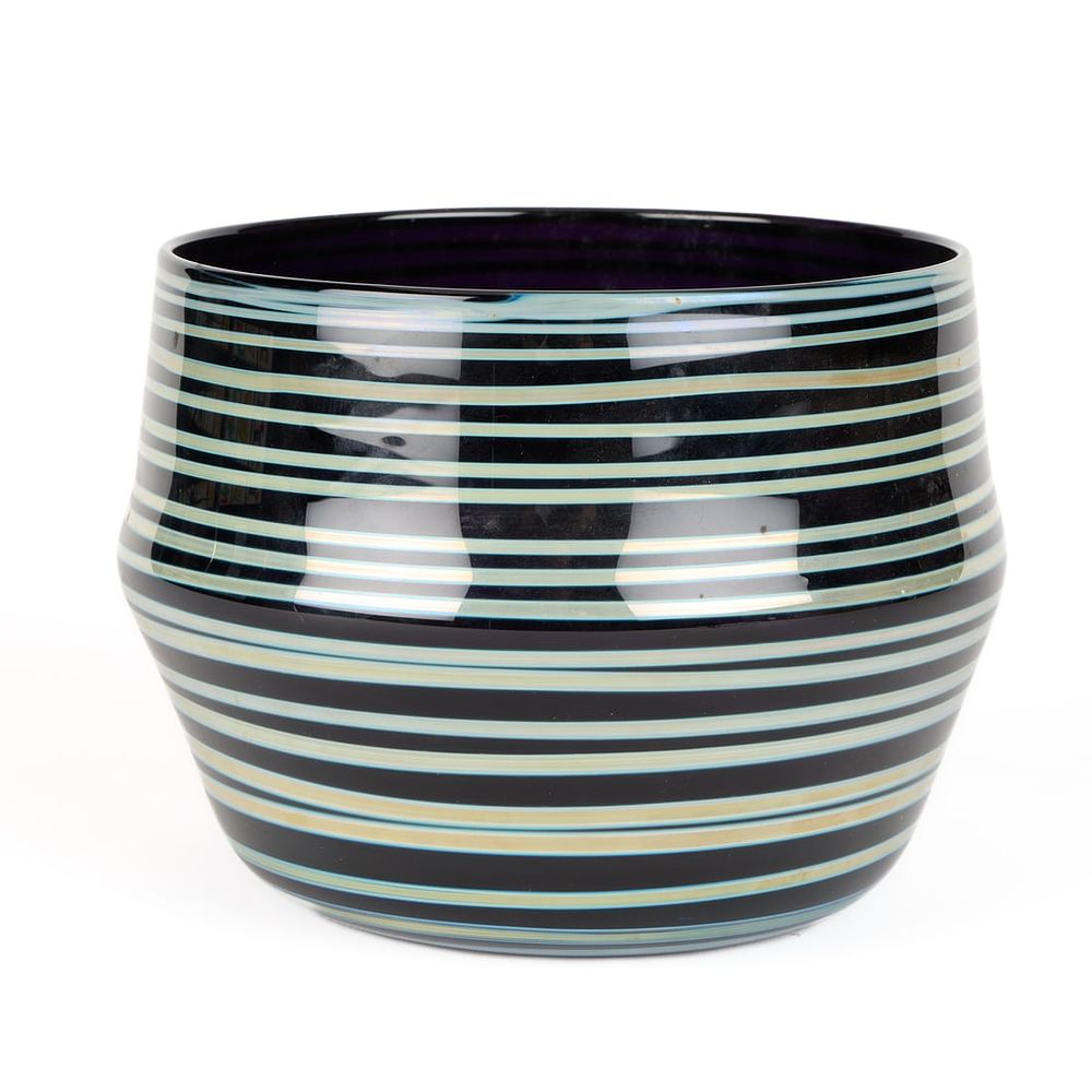 Lot 433: Art Glass Decorative Purple Striped Bowl