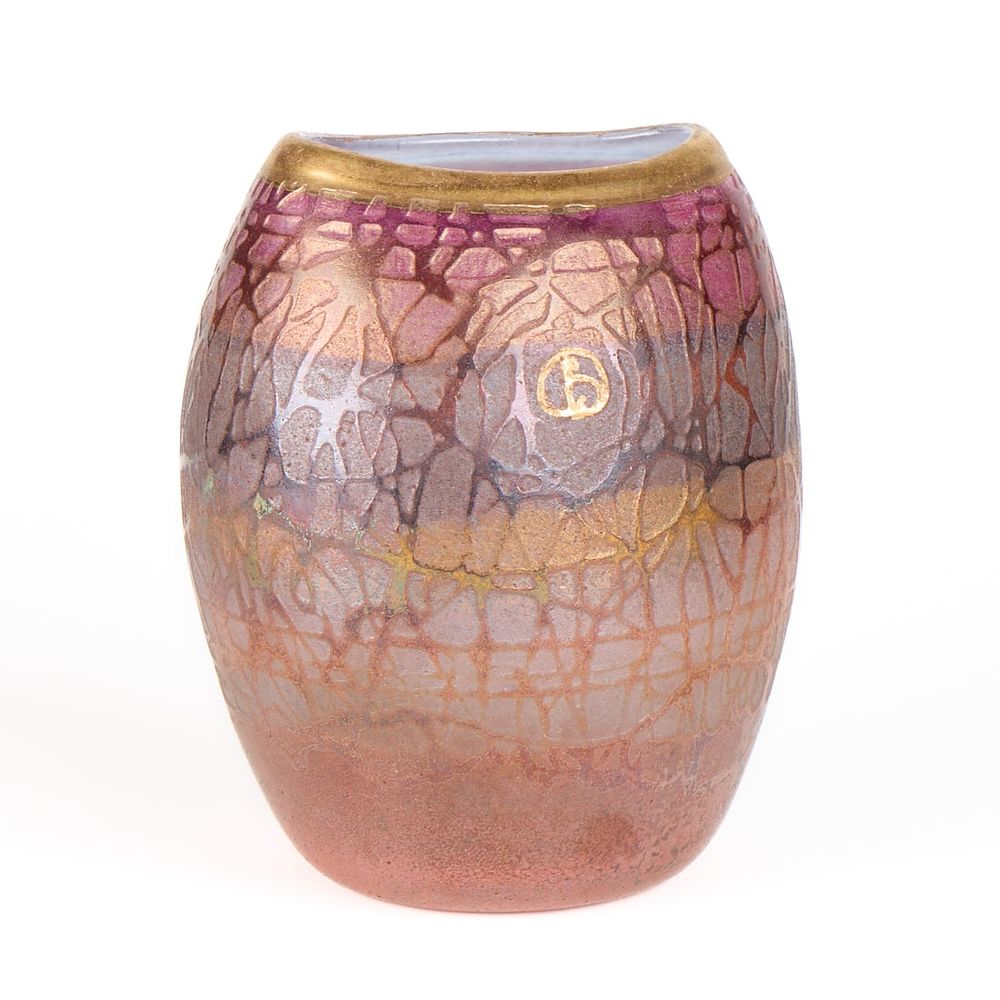 Lot 434: Art Nouveau Iridescent Frosted Art Glass Vase