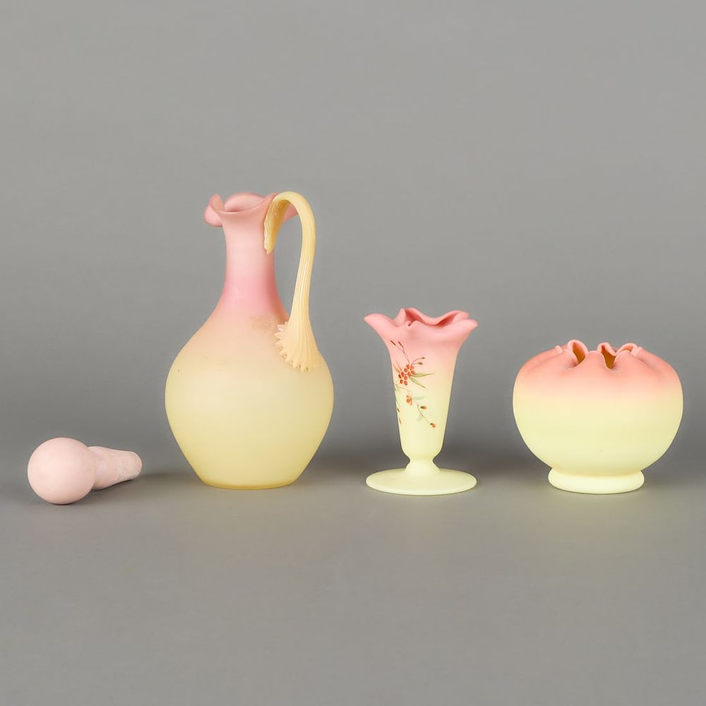 Lot 446: 3 Pcs Thomas Webb & Sons Burmese Glass Vessels