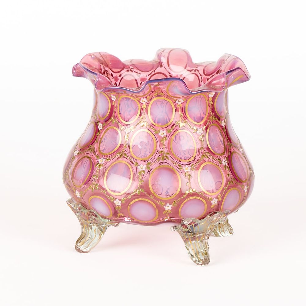 Lot 451: Victorian Fenton-Style Coin Dot Cranberry Glass Vase