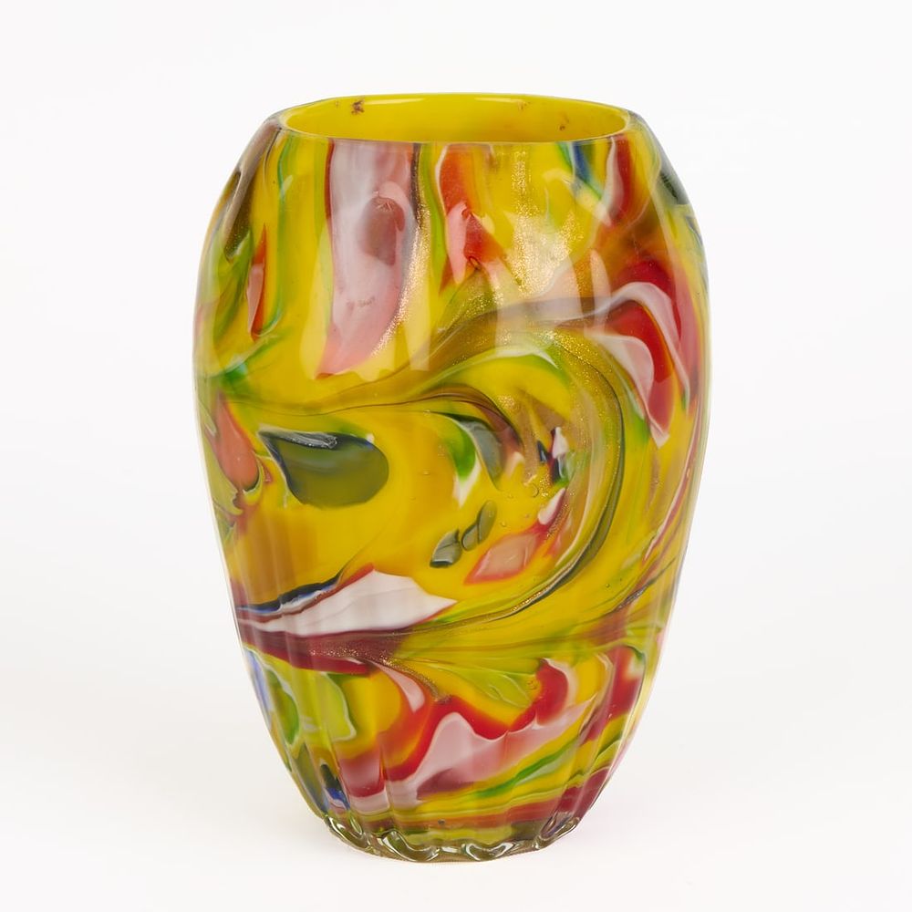 Lot 455: Murano Style Fluted Art Glass Cased Rainbow Vase