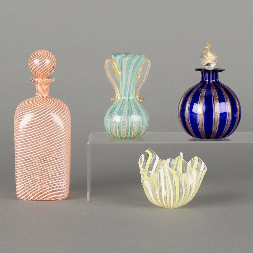 Lot 458: 4 Murano Italian Art Glass Vases