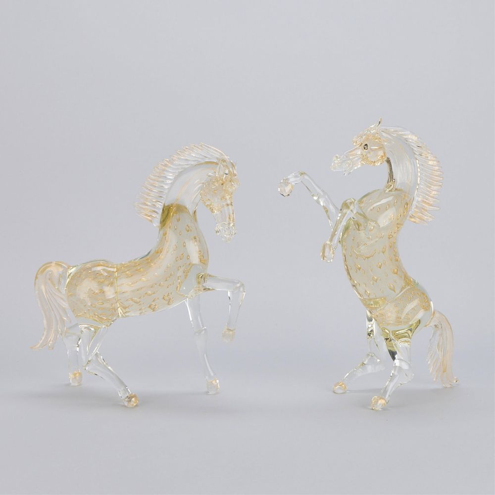 Lot 459: Pr "Rearing Horses" Italian Palesa Murano Glass Figurines